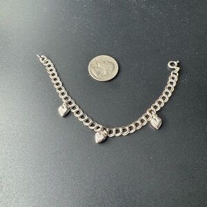 Sterling Silver Heart Charm Bracelet 7”